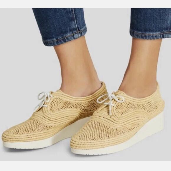 $475 Clergerie Paris Women's 37 US 7 'Lisa' Woven Wedge Platform Oxford Raffia